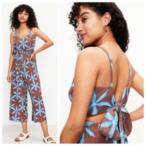 LOFT Star Tie Dye Wrap Cami Jumpsuit wide leg lightweight coastal beach cut out
